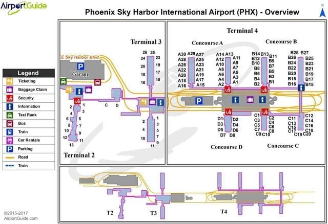 Mapa terminalu lotniska Phoenix