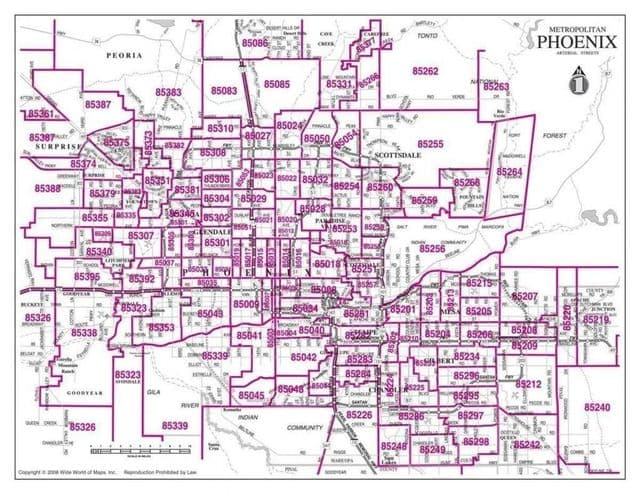 Mapa kodów pocztowych Phoenix